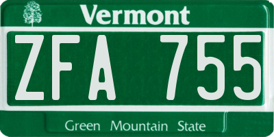 VT license plate ZFA755