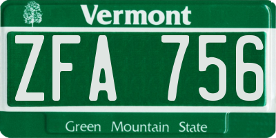 VT license plate ZFA756
