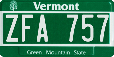 VT license plate ZFA757