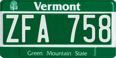 VT license plate ZFA758