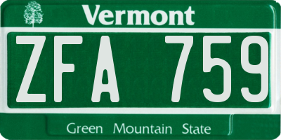 VT license plate ZFA759