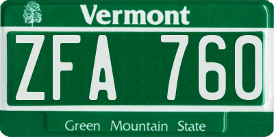 VT license plate ZFA760