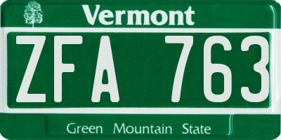 VT license plate ZFA763