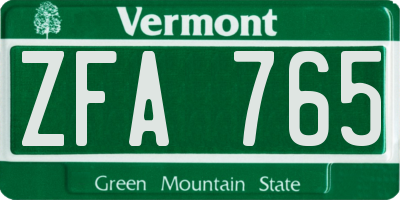 VT license plate ZFA765
