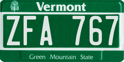 VT license plate ZFA767