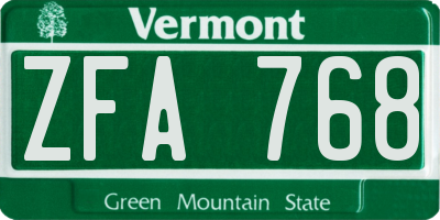 VT license plate ZFA768