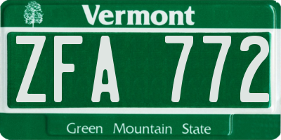VT license plate ZFA772