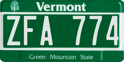 VT license plate ZFA774