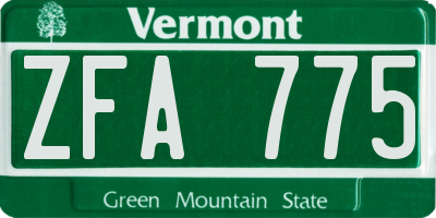 VT license plate ZFA775