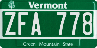 VT license plate ZFA778