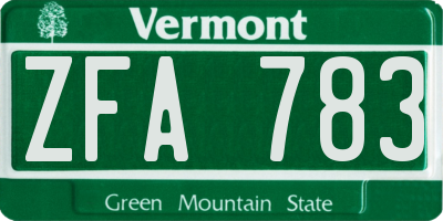 VT license plate ZFA783