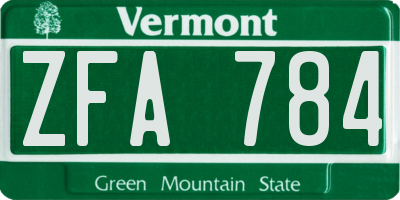 VT license plate ZFA784