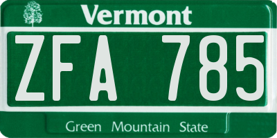 VT license plate ZFA785