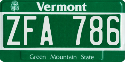 VT license plate ZFA786
