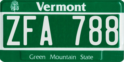 VT license plate ZFA788