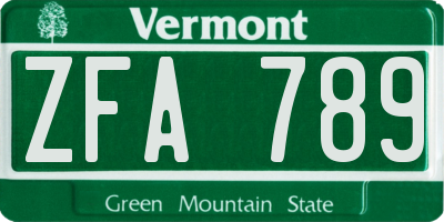 VT license plate ZFA789