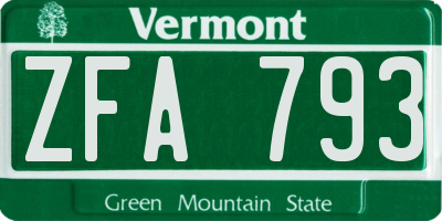 VT license plate ZFA793