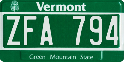 VT license plate ZFA794