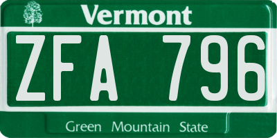 VT license plate ZFA796