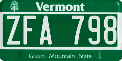 VT license plate ZFA798