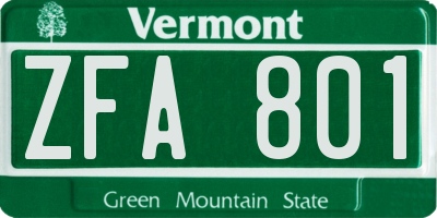 VT license plate ZFA801