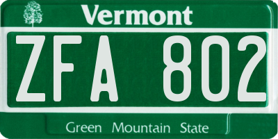 VT license plate ZFA802