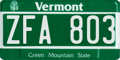VT license plate ZFA803