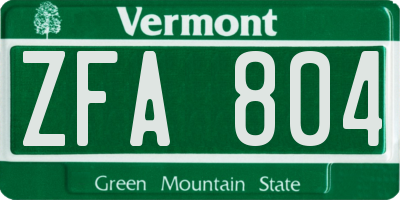 VT license plate ZFA804