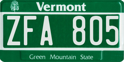VT license plate ZFA805