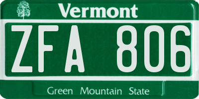VT license plate ZFA806