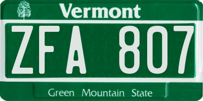 VT license plate ZFA807