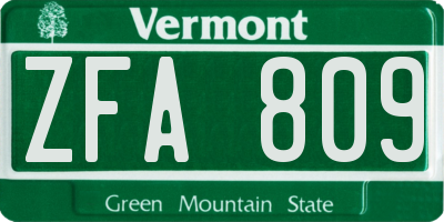 VT license plate ZFA809
