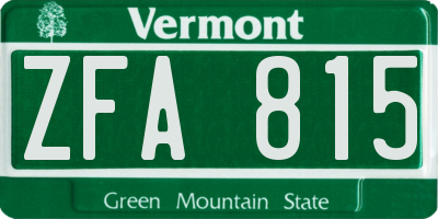 VT license plate ZFA815