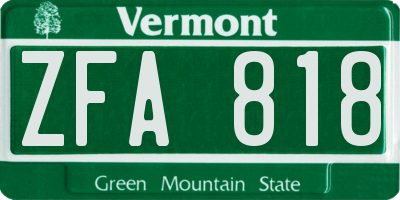 VT license plate ZFA818