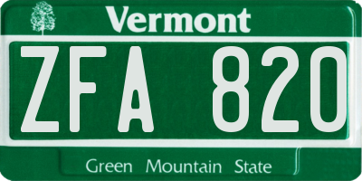 VT license plate ZFA820