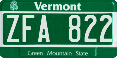 VT license plate ZFA822