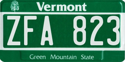 VT license plate ZFA823
