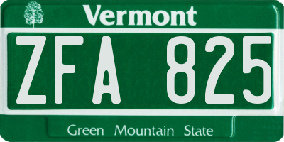 VT license plate ZFA825