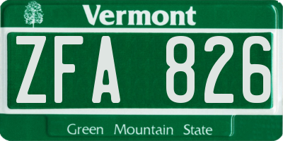 VT license plate ZFA826