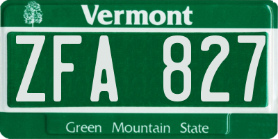 VT license plate ZFA827