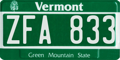 VT license plate ZFA833