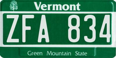 VT license plate ZFA834