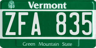 VT license plate ZFA835