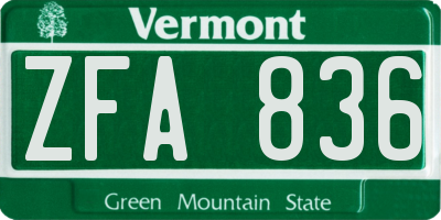 VT license plate ZFA836