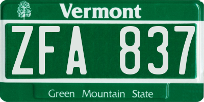 VT license plate ZFA837