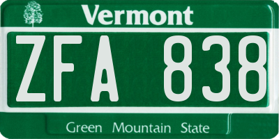 VT license plate ZFA838