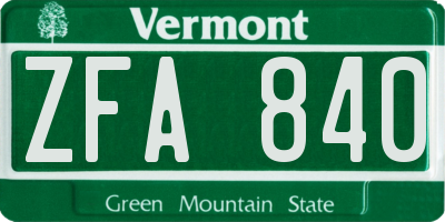 VT license plate ZFA840