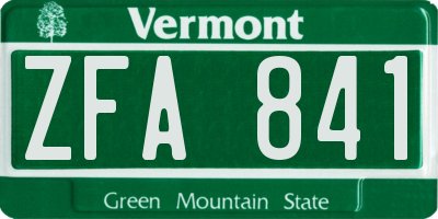 VT license plate ZFA841