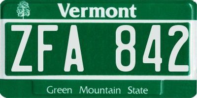VT license plate ZFA842