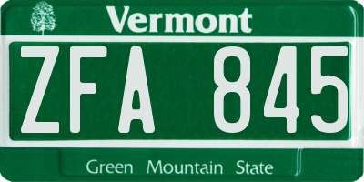 VT license plate ZFA845
